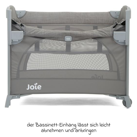 joie Reisebett und Beistellbett Kubbie Sleep ab Geburt-15 kg inkl. Matratze, Transporttasche & Gurtsystem - Foggy Gray