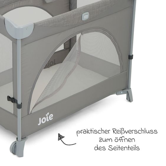 joie Reisebett und Beistellbett Kubbie Sleep ab Geburt-15 kg inkl. Matratze, Transporttasche & Gurtsystem - Foggy Gray