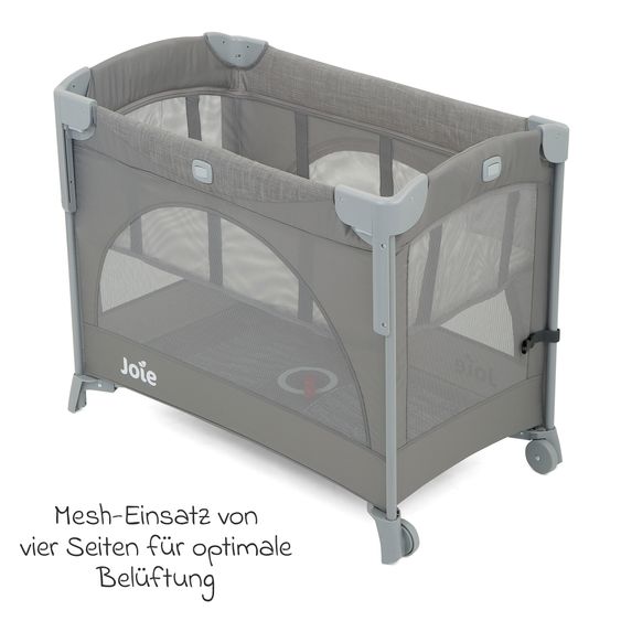 joie Reisebett und Beistellbett Kubbie Sleep ab Geburt-15 kg inkl. Matratze, Transporttasche & Gurtsystem - Foggy Gray