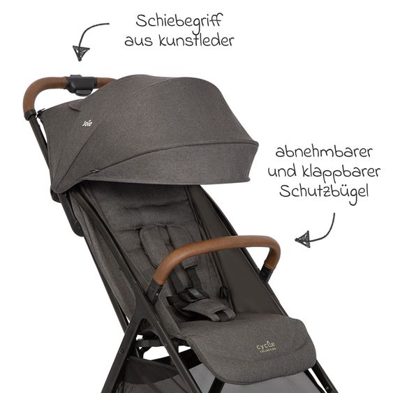 joie Reisebuggy & Sportwagen Pact Pro bis 22 kg belastbar mit Liegeposition nur 6,3 kg leicht inkl. Transporttasche, Adapter & Regenschutz - Cycle - Shell Grey