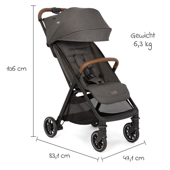 joie Reisebuggy & Sportwagen Pact Pro bis 22 kg belastbar mit Liegeposition nur 6,3 kg leicht inkl. Transporttasche, Adapter & Regenschutz - Cycle - Shell Grey