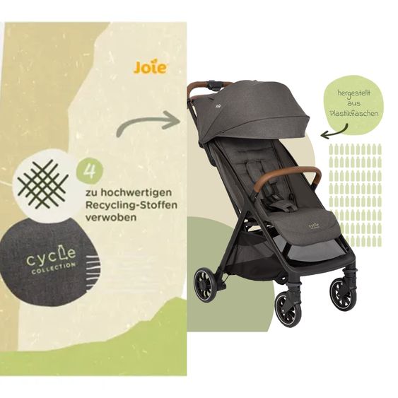 joie Reisebuggy & Sportwagen Pact Pro bis 22 kg belastbar mit Liegeposition nur 6,3 kg leicht inkl. Transporttasche, Adapter & Regenschutz - Cycle - Shell Grey