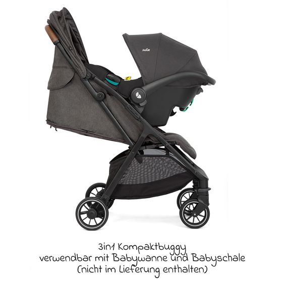 joie Reisebuggy & Sportwagen Pact Pro bis 22 kg belastbar mit Liegeposition nur 6,3 kg leicht inkl. Transporttasche, Adapter & Regenschutz - Cycle - Shell Grey