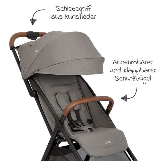 joie Reisebuggy & Sportwagen Pact Pro bis 22 kg belastbar mit Liegeposition nur 6,3 kg leicht inkl. Transporttasche, Adapter & Regenschutz - Pebble