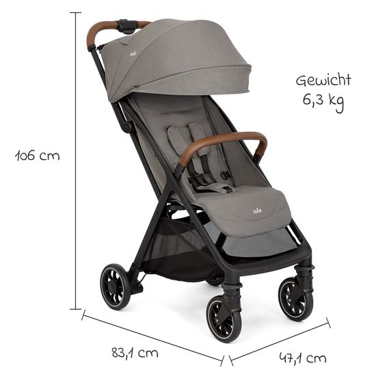 joie Reisebuggy & Sportwagen Pact Pro bis 22 kg belastbar mit Liegeposition nur 6,3 kg leicht inkl. Transporttasche, Adapter & Regenschutz - Pebble