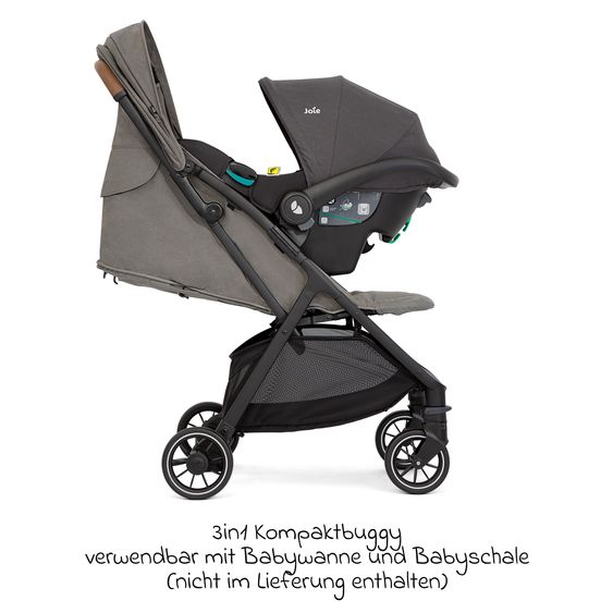 joie Reisebuggy & Sportwagen Pact Pro bis 22 kg belastbar mit Liegeposition nur 6,3 kg leicht inkl. Transporttasche, Adapter & Regenschutz - Pebble