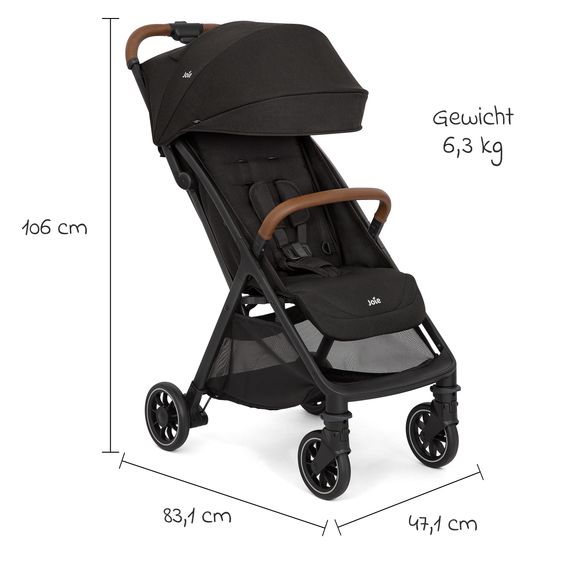 joie Reisebuggy & Sportwagen Pact Pro bis 22 kg belastbar mit Liegeposition nur 6,3 kg leicht inkl. Transporttasche, Adapter & Regenschutz - Shale