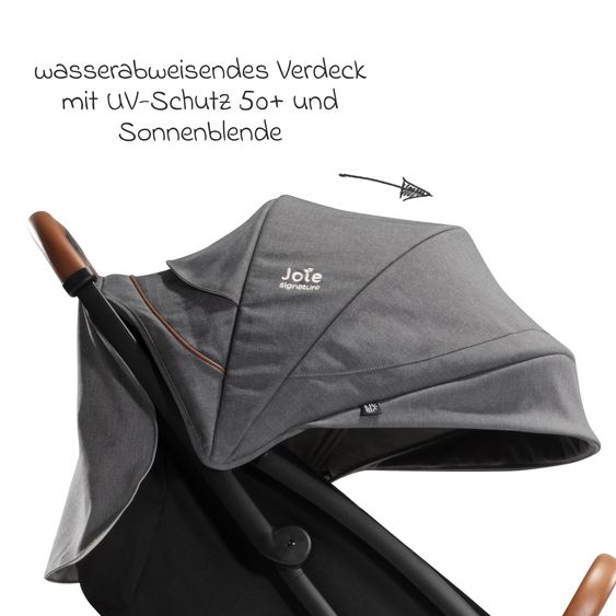 Joie Signature Reisebuggy & Sportwagen Parcel bis 22 kg belastbar nur 6,9 kg leicht mit Liegefunktion inkl. Regenschutz, Adapter & Transporttasche - Signature - Carbon