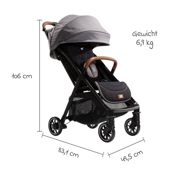 Joie Signature Reisebuggy & Sportwagen Parcel bis 22 kg belastbar nur 6,9 kg leicht mit Liegefunktion inkl. Regenschutz, Adapter & Transporttasche - Signature - Carbon