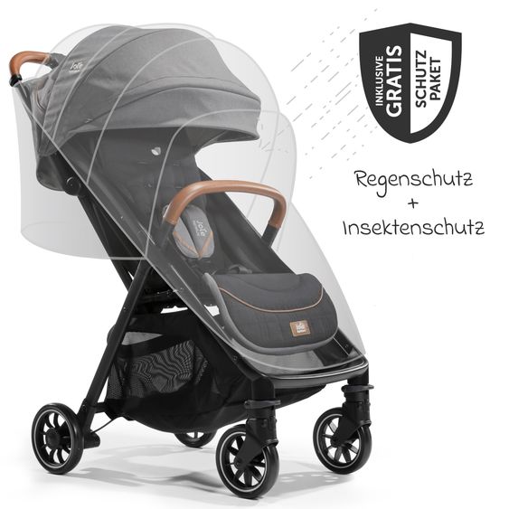 Joie Signature Reisebuggy & Sportwagen Parcel bis 22 kg belastbar nur 6,9 kg leicht mit Liegefunktion inkl. Regenschutz, Insektenschutz, Adapter & Transporttasche - Signature - Carbon