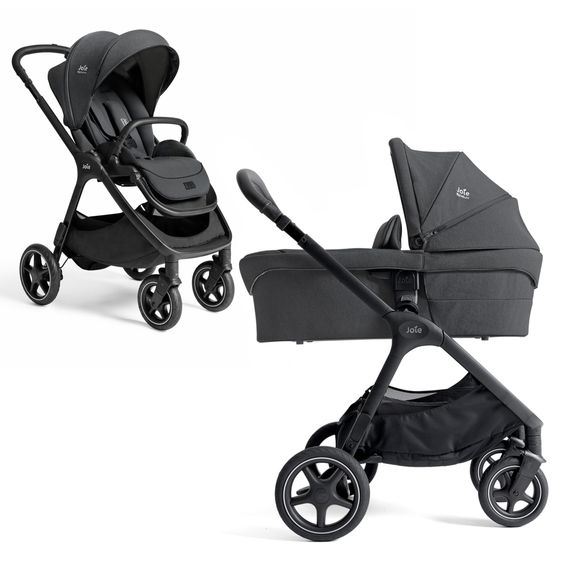 Joie Signature 2in1 Kombi-Kinderwagen Finiti bis 22 kg belastbar mit Babywanne Ramble XL, Teleskopschieber, umsetzbare Sitzeinheit, inkl. Adapter & Regenverdeck - Signature - Ebony