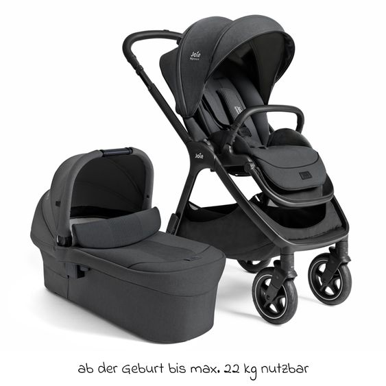 Joie Signature 2in1 Kombi-Kinderwagen Finiti bis 22 kg belastbar mit Babywanne Ramble XL, Teleskopschieber, umsetzbare Sitzeinheit, inkl. Adapter & Regenverdeck - Signature - Ebony