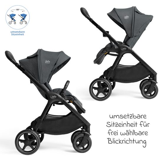 Joie Signature 2in1 Kombi-Kinderwagen Finiti bis 22 kg belastbar mit Babywanne Ramble XL, Teleskopschieber, umsetzbare Sitzeinheit, inkl. Adapter & Regenverdeck - Signature - Ebony