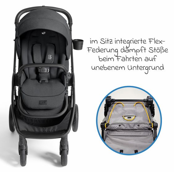 Joie Signature 2in1 Kombi-Kinderwagen Finiti bis 22 kg belastbar mit Babywanne Ramble XL, Teleskopschieber, umsetzbare Sitzeinheit, inkl. Adapter & Regenverdeck - Signature - Ebony