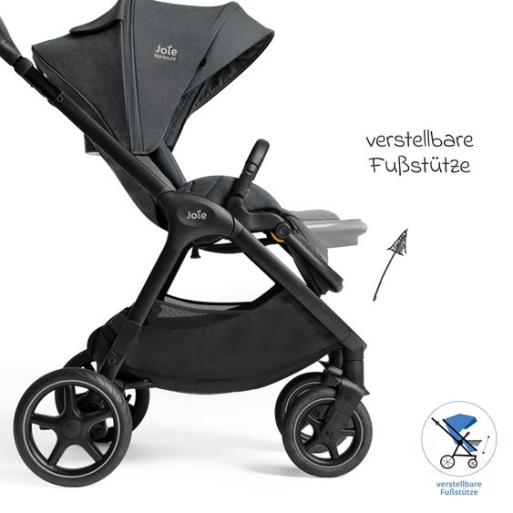 Joie Signature 2in1 Kombi-Kinderwagen Finiti bis 22 kg belastbar mit Babywanne Ramble XL, Teleskopschieber, umsetzbare Sitzeinheit, inkl. Adapter & Regenverdeck - Signature - Ebony