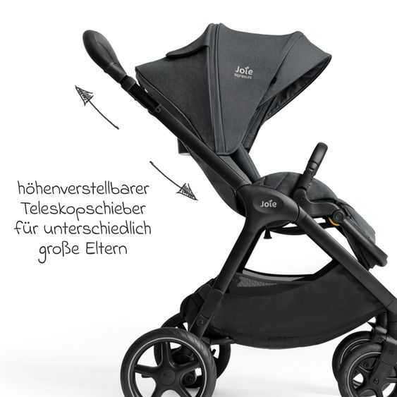 Joie Signature 2in1 Kombi-Kinderwagen Finiti bis 22 kg belastbar mit Babywanne Ramble XL, Teleskopschieber, umsetzbare Sitzeinheit, inkl. Adapter & Regenverdeck - Signature - Ebony