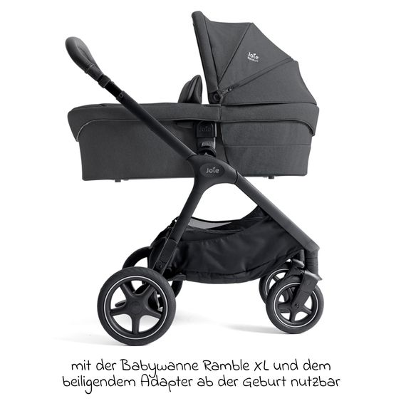 Joie Signature 2in1 Kombi-Kinderwagen Finiti bis 22 kg belastbar mit Babywanne Ramble XL, Teleskopschieber, umsetzbare Sitzeinheit, inkl. Adapter & Regenverdeck - Signature - Ebony
