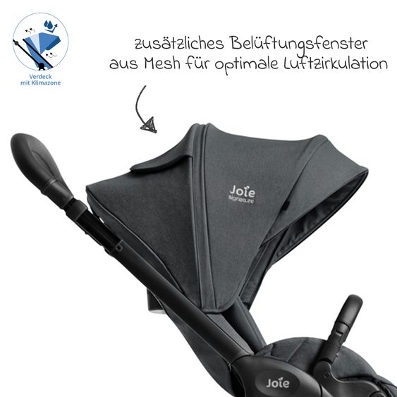 Joie Signature 2in1 Kombi-Kinderwagen Finiti bis 22 kg belastbar mit Babywanne Ramble XL, Teleskopschieber, umsetzbare Sitzeinheit, inkl. Adapter & Regenverdeck - Signature - Ebony