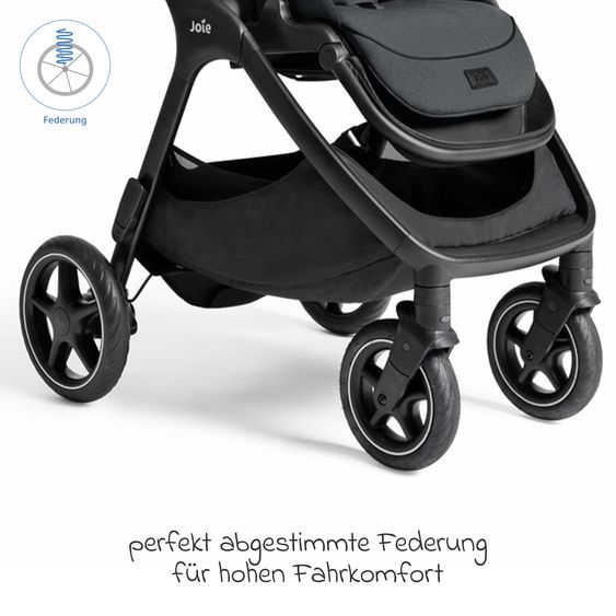 Joie Signature 2in1 Kombi-Kinderwagen Finiti bis 22 kg belastbar mit Babywanne Ramble XL, Teleskopschieber, umsetzbare Sitzeinheit, inkl. Adapter & Regenverdeck - Signature - Ebony