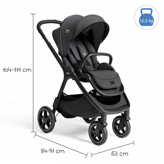 Joie Signature 2in1 Kombi-Kinderwagen Finiti bis 22 kg belastbar mit Babywanne Ramble XL, Teleskopschieber, umsetzbare Sitzeinheit, inkl. Adapter & Regenverdeck - Signature - Ebony