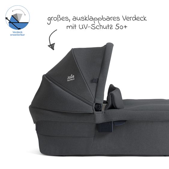 Joie Signature 2in1 Kombi-Kinderwagen Finiti bis 22 kg belastbar mit Babywanne Ramble XL, Teleskopschieber, umsetzbare Sitzeinheit, inkl. Adapter & Regenverdeck - Signature - Ebony