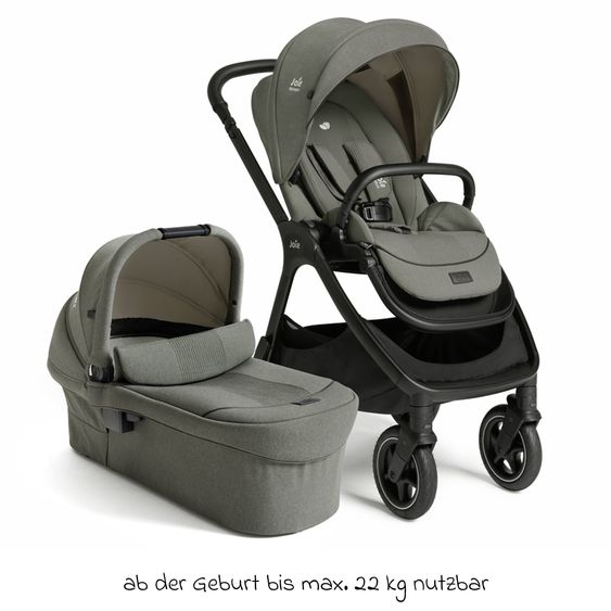 Joie Signature 2in1 Kombi-Kinderwagen Finiti bis 22 kg belastbar mit Babywanne Ramble XL, Teleskopschieber, umsetzbare Sitzeinheit, inkl. Adapter & Regenverdeck - Signature - Evergreen