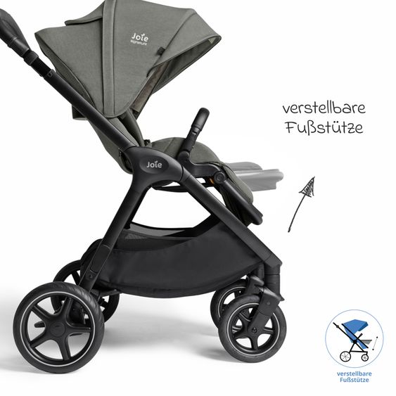 Joie Signature 2in1 Kombi-Kinderwagen Finiti bis 22 kg belastbar mit Babywanne Ramble XL, Teleskopschieber, umsetzbare Sitzeinheit, inkl. Adapter & Regenverdeck - Signature - Evergreen