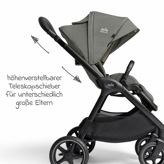 Joie Signature 2in1 Kombi-Kinderwagen Finiti bis 22 kg belastbar mit Babywanne Ramble XL, Teleskopschieber, umsetzbare Sitzeinheit, inkl. Adapter & Regenverdeck - Signature - Evergreen