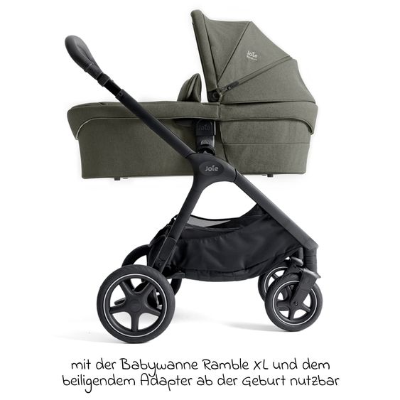 Joie Signature 2in1 Kombi-Kinderwagen Finiti bis 22 kg belastbar mit Babywanne Ramble XL, Teleskopschieber, umsetzbare Sitzeinheit, inkl. Adapter & Regenverdeck - Signature - Evergreen