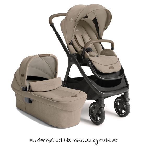 Joie Signature 2in1 Kombi-Kinderwagen Finiti bis 22 kg belastbar mit Babywanne Ramble XL, Teleskopschieber, umsetzbare Sitzeinheit, inkl. Adapter & Regenverdeck - Signature - Sandstone
