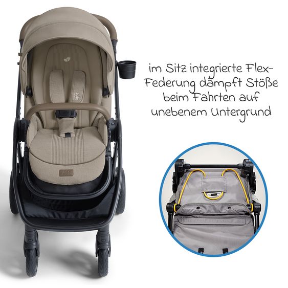 Joie Signature 2in1 Kombi-Kinderwagen Finiti bis 22 kg belastbar mit Babywanne Ramble XL, Teleskopschieber, umsetzbare Sitzeinheit, inkl. Adapter & Regenverdeck - Signature - Sandstone