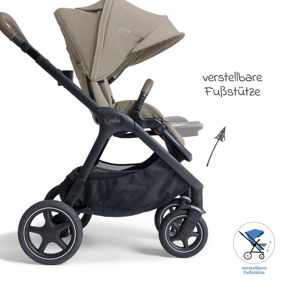 Joie Signature 2in1 Kombi-Kinderwagen Finiti bis 22 kg belastbar mit Babywanne Ramble XL, Teleskopschieber, umsetzbare Sitzeinheit, inkl. Adapter & Regenverdeck - Signature - Sandstone