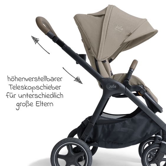 Joie Signature 2in1 Kombi-Kinderwagen Finiti bis 22 kg belastbar mit Babywanne Ramble XL, Teleskopschieber, umsetzbare Sitzeinheit, inkl. Adapter & Regenverdeck - Signature - Sandstone