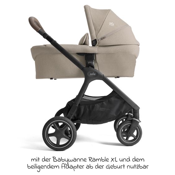 Joie Signature 2in1 Kombi-Kinderwagen Finiti bis 22 kg belastbar mit Babywanne Ramble XL, Teleskopschieber, umsetzbare Sitzeinheit, inkl. Adapter & Regenverdeck - Signature - Sandstone