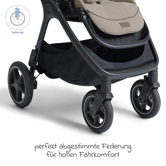 Joie Signature 2in1 Kombi-Kinderwagen Finiti bis 22 kg belastbar mit Babywanne Ramble XL, Teleskopschieber, umsetzbare Sitzeinheit, inkl. Adapter & Regenverdeck - Signature - Sandstone