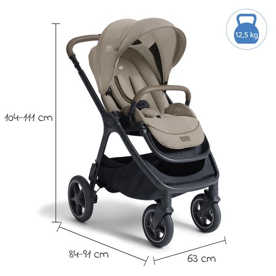 Joie Signature 2in1 Kombi-Kinderwagen Finiti bis 22 kg belastbar mit Babywanne Ramble XL, Teleskopschieber, umsetzbare Sitzeinheit, inkl. Adapter & Regenverdeck - Signature - Sandstone
