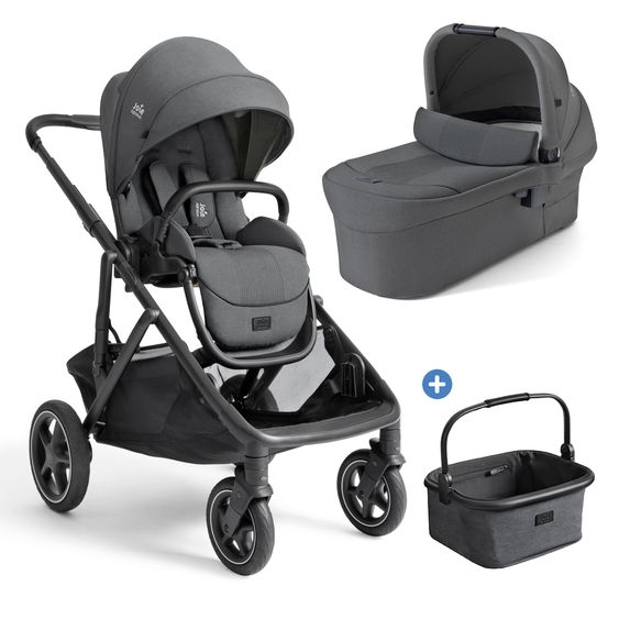 Joie Signature 2in1 Kombi-Kinderwagen-Set Versiti bis 22 kg mit Babywanne Ramble XL, Sportsitz, Liegeposition, Teleskopschieber,inkl.  Adapter, Regenschutz und Einkaufskorb - Ebony