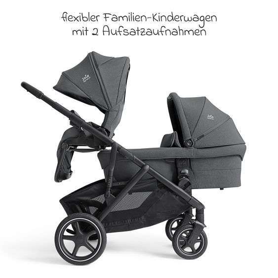 Joie Signature 2in1 Kombi-Kinderwagen-Set Versiti bis 22 kg mit Babywanne Ramble XL, Sportsitz, Liegeposition, Teleskopschieber,inkl.  Adapter, Regenschutz und Einkaufskorb - Ebony