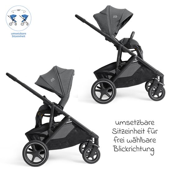 Joie Signature 2in1 Kombi-Kinderwagen-Set Versiti bis 22 kg mit Babywanne Ramble XL, Sportsitz, Liegeposition, Teleskopschieber,inkl.  Adapter, Regenschutz und Einkaufskorb - Ebony