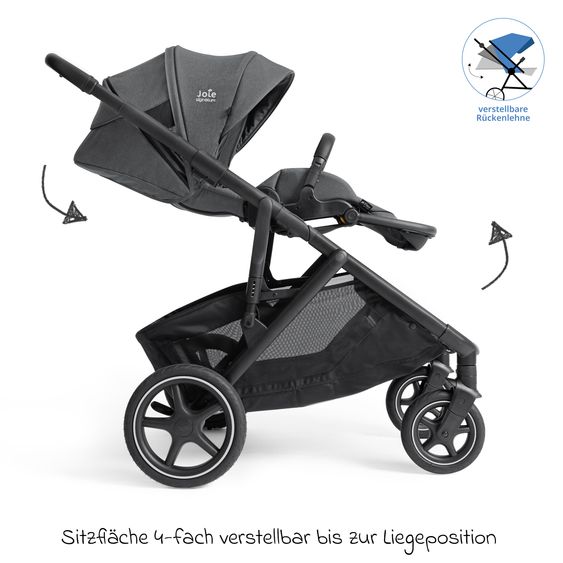 Joie Signature 2in1 Kombi-Kinderwagen-Set Versiti bis 22 kg mit Babywanne Ramble XL, Sportsitz, Liegeposition, Teleskopschieber,inkl.  Adapter, Regenschutz und Einkaufskorb - Ebony