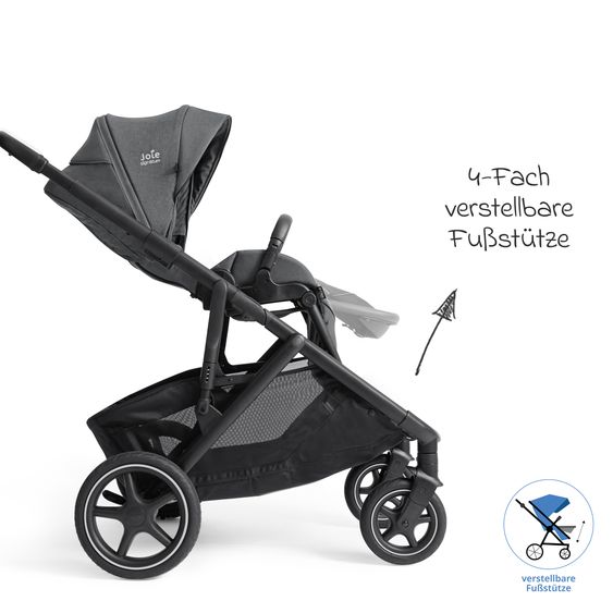 Joie Signature 2in1 Kombi-Kinderwagen-Set Versiti bis 22 kg mit Babywanne Ramble XL, Sportsitz, Liegeposition, Teleskopschieber,inkl.  Adapter, Regenschutz und Einkaufskorb - Ebony