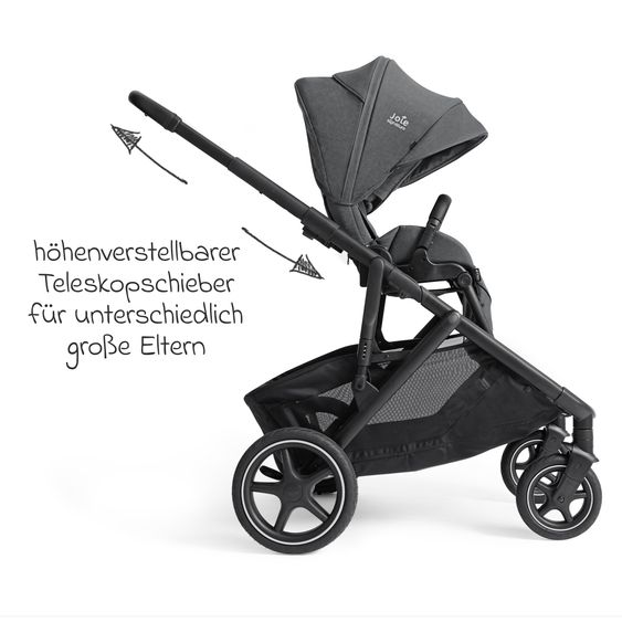 Joie Signature 2in1 Kombi-Kinderwagen-Set Versiti bis 22 kg mit Babywanne Ramble XL, Sportsitz, Liegeposition, Teleskopschieber,inkl.  Adapter, Regenschutz und Einkaufskorb - Ebony