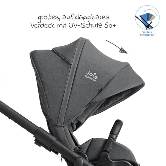 Joie Signature 2in1 Kombi-Kinderwagen-Set Versiti bis 22 kg mit Babywanne Ramble XL, Sportsitz, Liegeposition, Teleskopschieber,inkl.  Adapter, Regenschutz und Einkaufskorb - Ebony