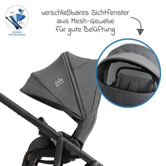 Joie Signature 2in1 Kombi-Kinderwagen-Set Versiti bis 22 kg mit Babywanne Ramble XL, Sportsitz, Liegeposition, Teleskopschieber,inkl.  Adapter, Regenschutz und Einkaufskorb - Ebony