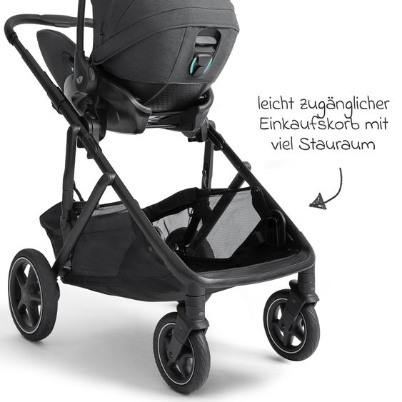 Joie Signature 2in1 Kombi-Kinderwagen-Set Versiti bis 22 kg mit Babywanne Ramble XL, Sportsitz, Liegeposition, Teleskopschieber,inkl.  Adapter, Regenschutz und Einkaufskorb - Ebony