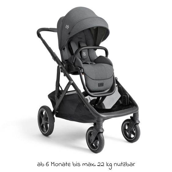 Joie Signature 2in1 Kombi-Kinderwagen-Set Versiti bis 22 kg mit Babywanne Ramble XL, Sportsitz, Liegeposition, Teleskopschieber,inkl.  Adapter, Regenschutz und Einkaufskorb - Ebony