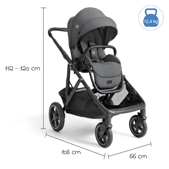 Joie Signature 2in1 Kombi-Kinderwagen-Set Versiti bis 22 kg mit Babywanne Ramble XL, Sportsitz, Liegeposition, Teleskopschieber,inkl.  Adapter, Regenschutz und Einkaufskorb - Ebony