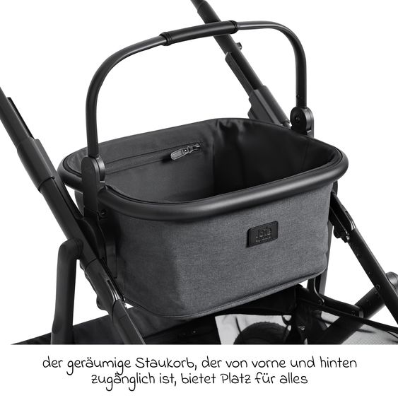Joie Signature 2in1 Kombi-Kinderwagen-Set Versiti bis 22 kg mit Babywanne Ramble XL, Sportsitz, Liegeposition, Teleskopschieber,inkl.  Adapter, Regenschutz und Einkaufskorb - Ebony