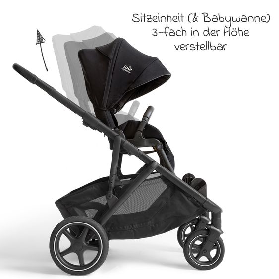 Joie Signature 2in1 Kombi-Kinderwagen-Set Versiti bis 22 kg mit Babywanne Ramble XL, Sportsitz, Liegeposition, Teleskopschieber,inkl.  Adapter, Regenschutz und Einkaufskorb - Eclipse