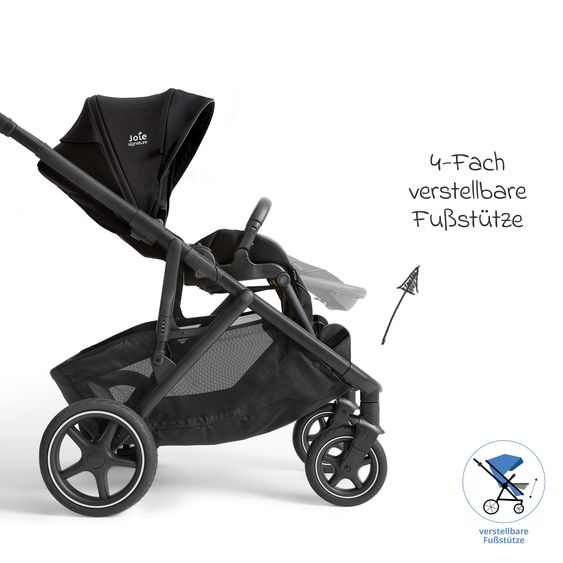 Joie Signature 2in1 Kombi-Kinderwagen-Set Versiti bis 22 kg mit Babywanne Ramble XL, Sportsitz, Liegeposition, Teleskopschieber,inkl.  Adapter, Regenschutz und Einkaufskorb - Eclipse